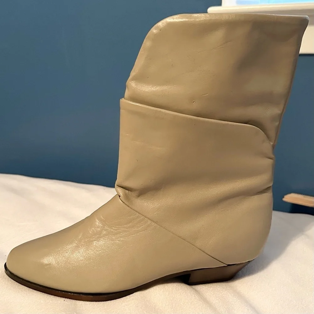 Vintage 70s DEXTER Leather Gray Short Heeled Boots Women’s 6.5 USA New